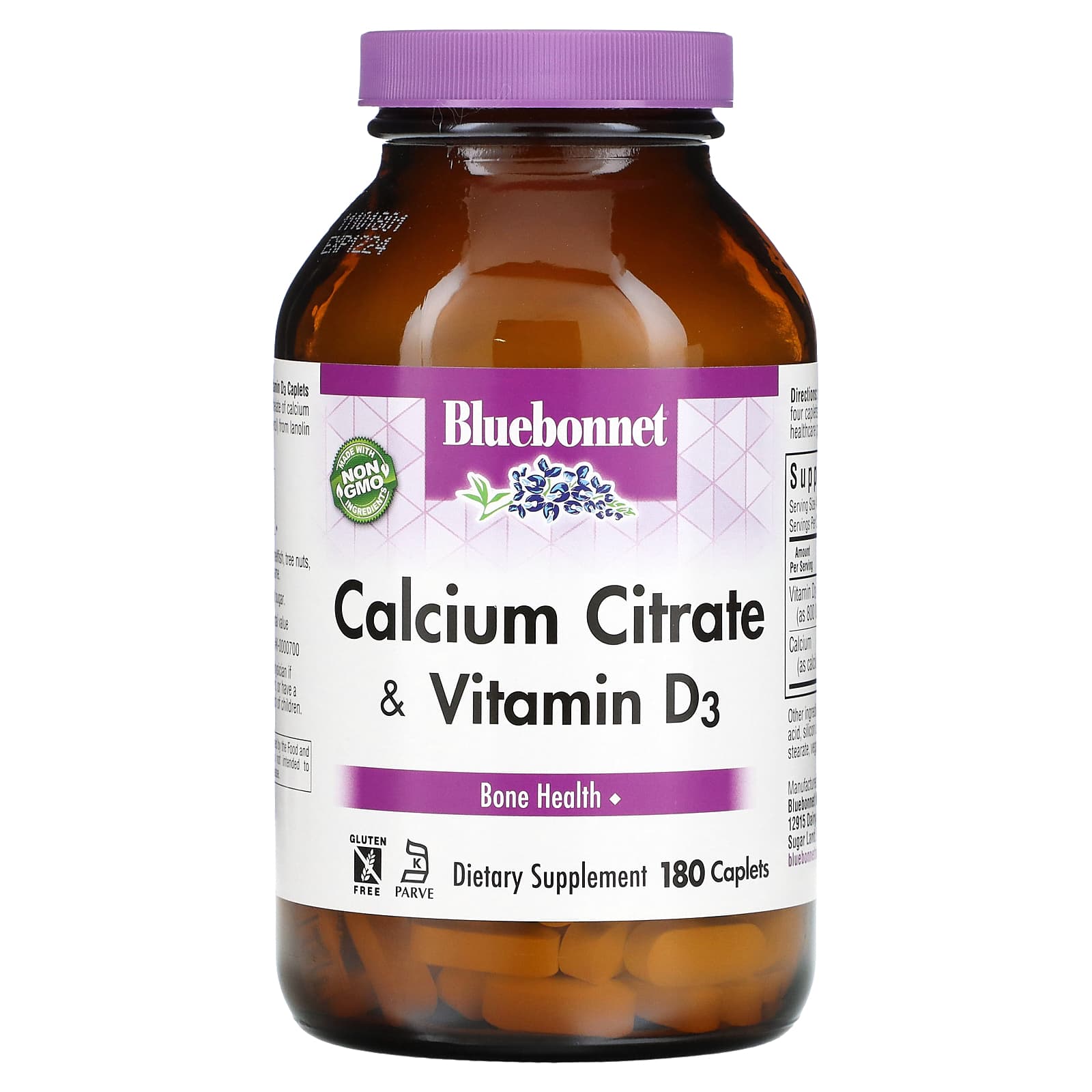 Bluebonnet, Calcium Citrate & Vitamin D3, 180 Caplets UPC 743715007123 | HiLife Vitamins